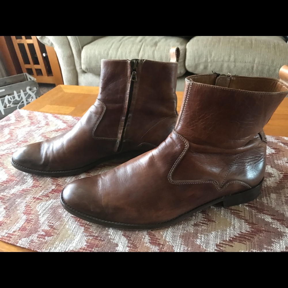 John Varvatos Brown Side Zip Boots - Picture 3 of 4